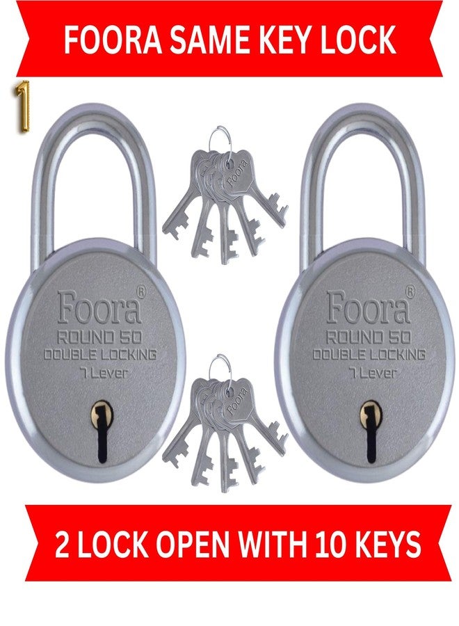 Foora Small Same Key Lock Set | 2 Heavy Duty Padlocks with 10 Keys | Double Locking 8 Lever Mechanism | Strong Metal Body | Multiple Lock and Key for Home, Door Lock, Gate Lock, and Shutter - Image 3